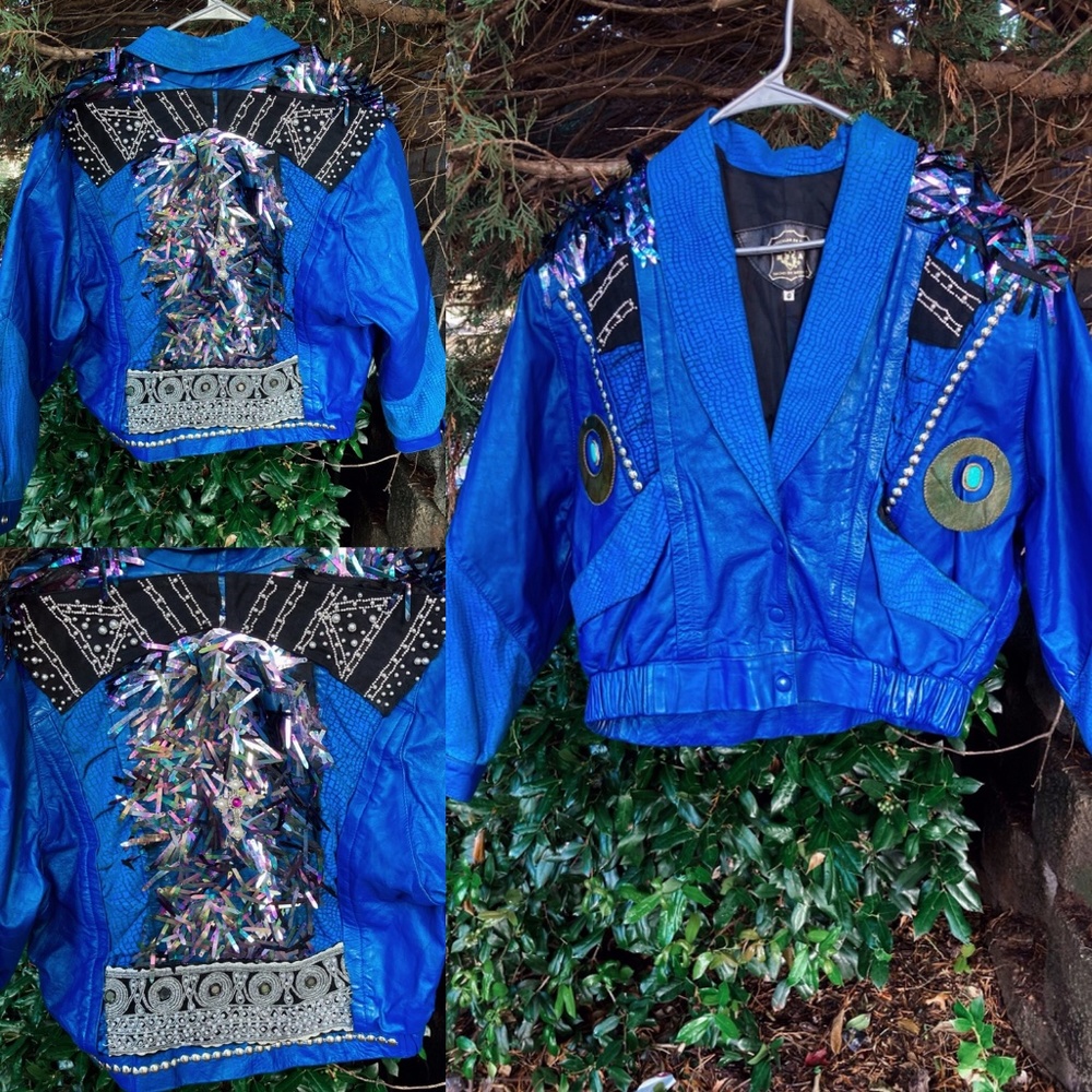 Customed Electric Blue Vintage Leather Jacket